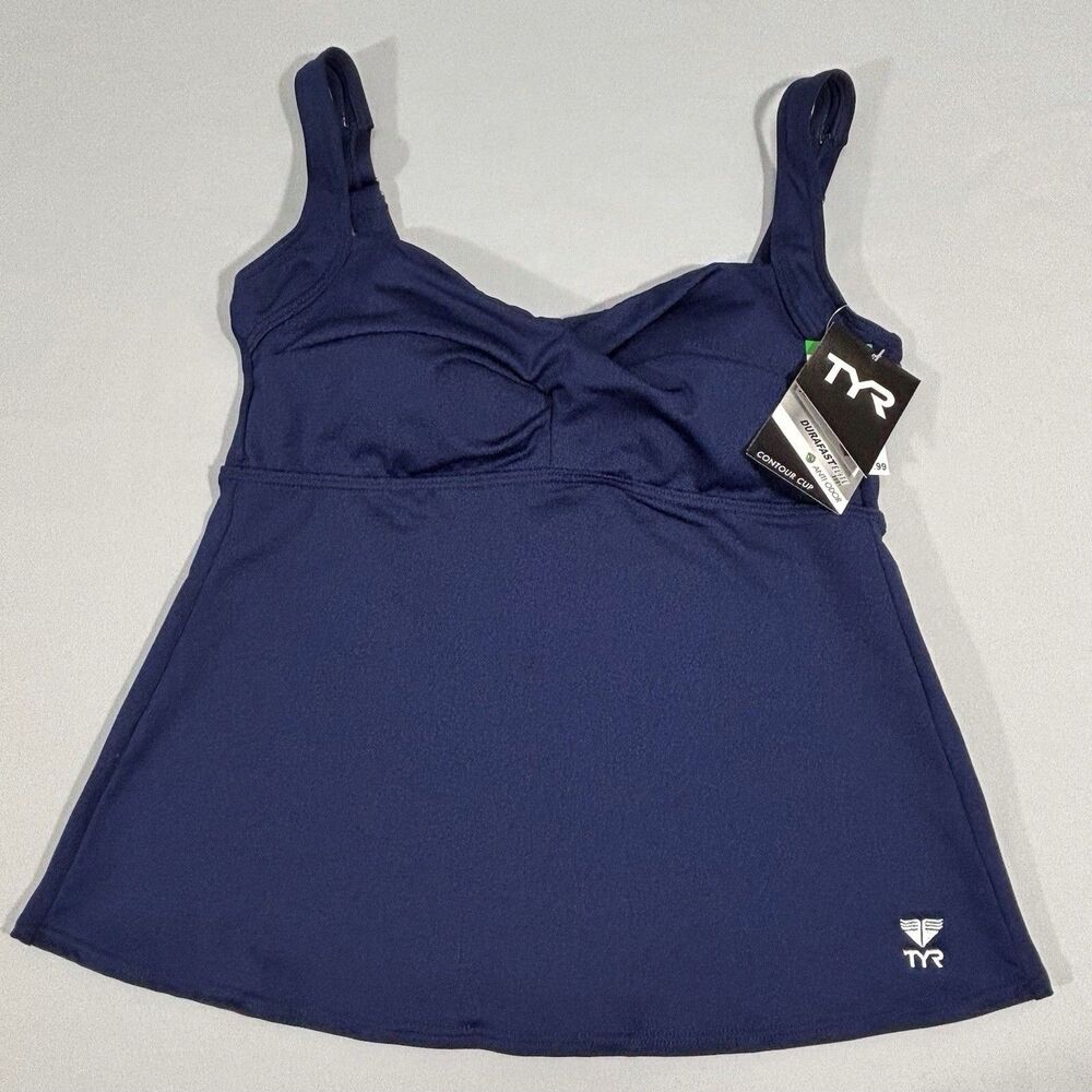 TYR Durafast Elite Tankini Twisted Bra Swim Top Women’s 10 Blue Beach Resort NWT